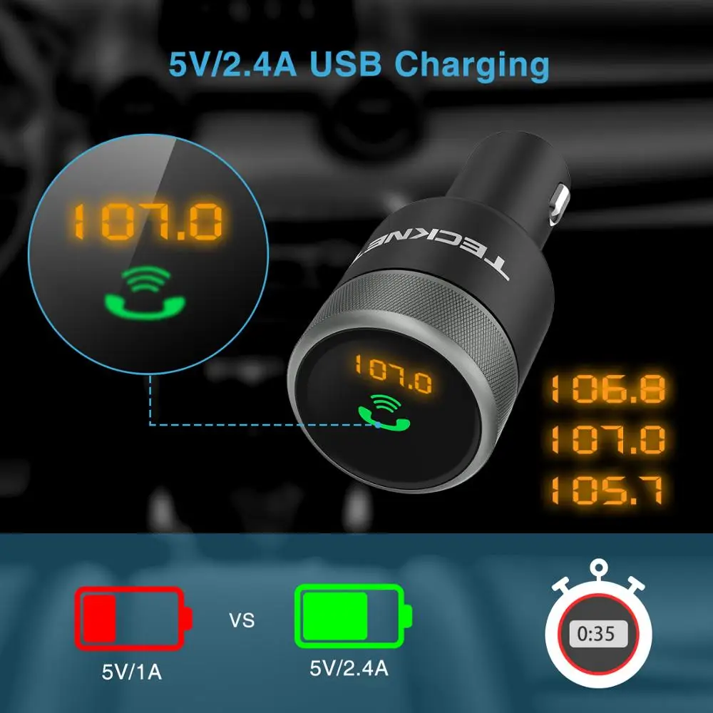 Автомобильное зарядное устройство TeckNet 5 в 2 4 А с двумя usb портами Bluetooth fm