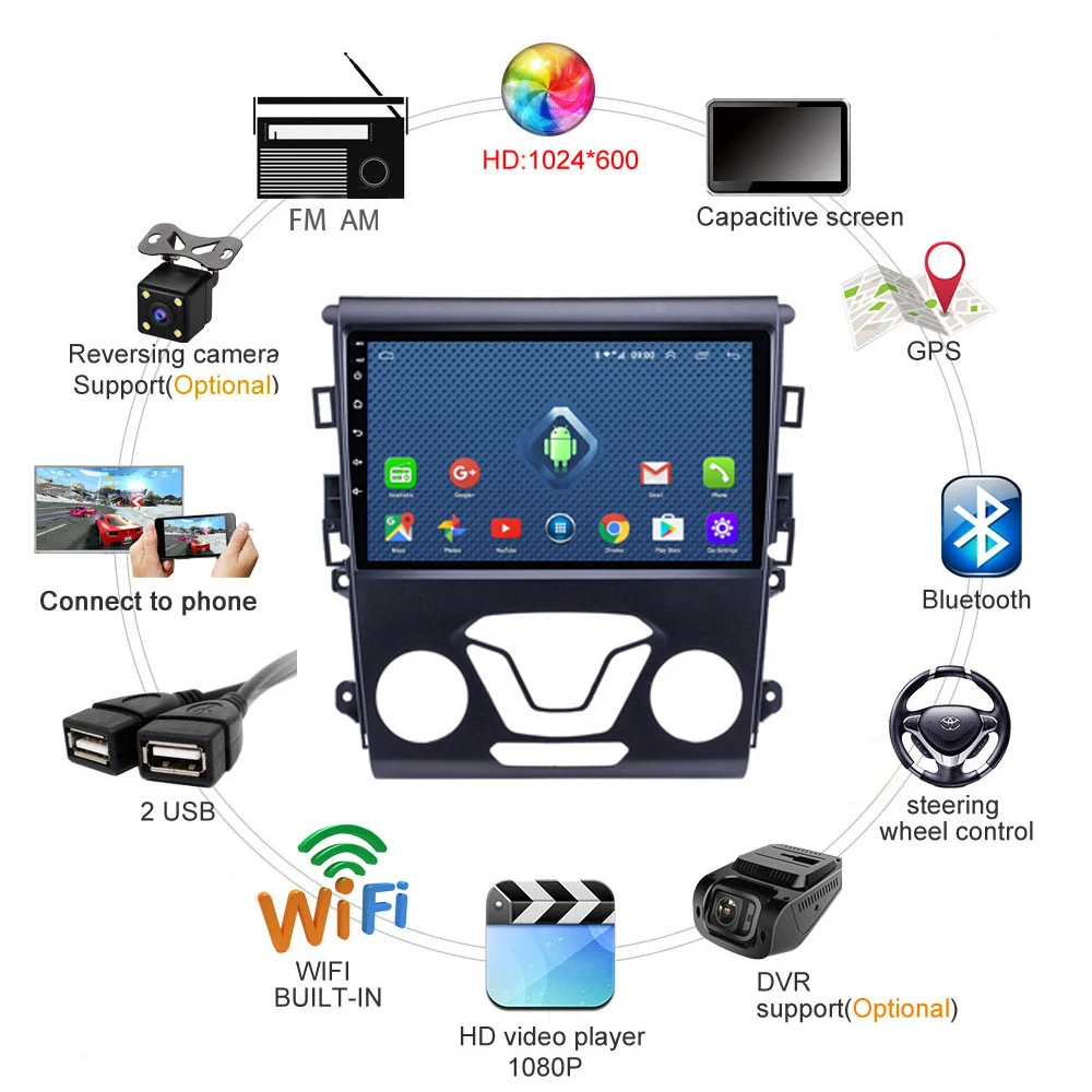 Автомобильный мультимедийный плеер 9 дюймов 2 din Android 8 1 Wi Fi GPS навигация для Ford Mondeo 5