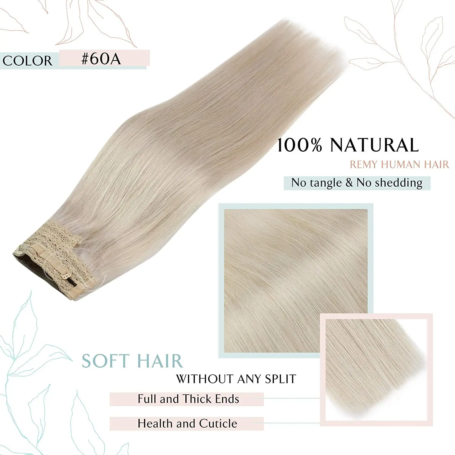 Human Hair Crown Extensions Blonde Hair Extensions Invisible Real Human Hair Double Weft Halo Real Hair Extensions Human Hair