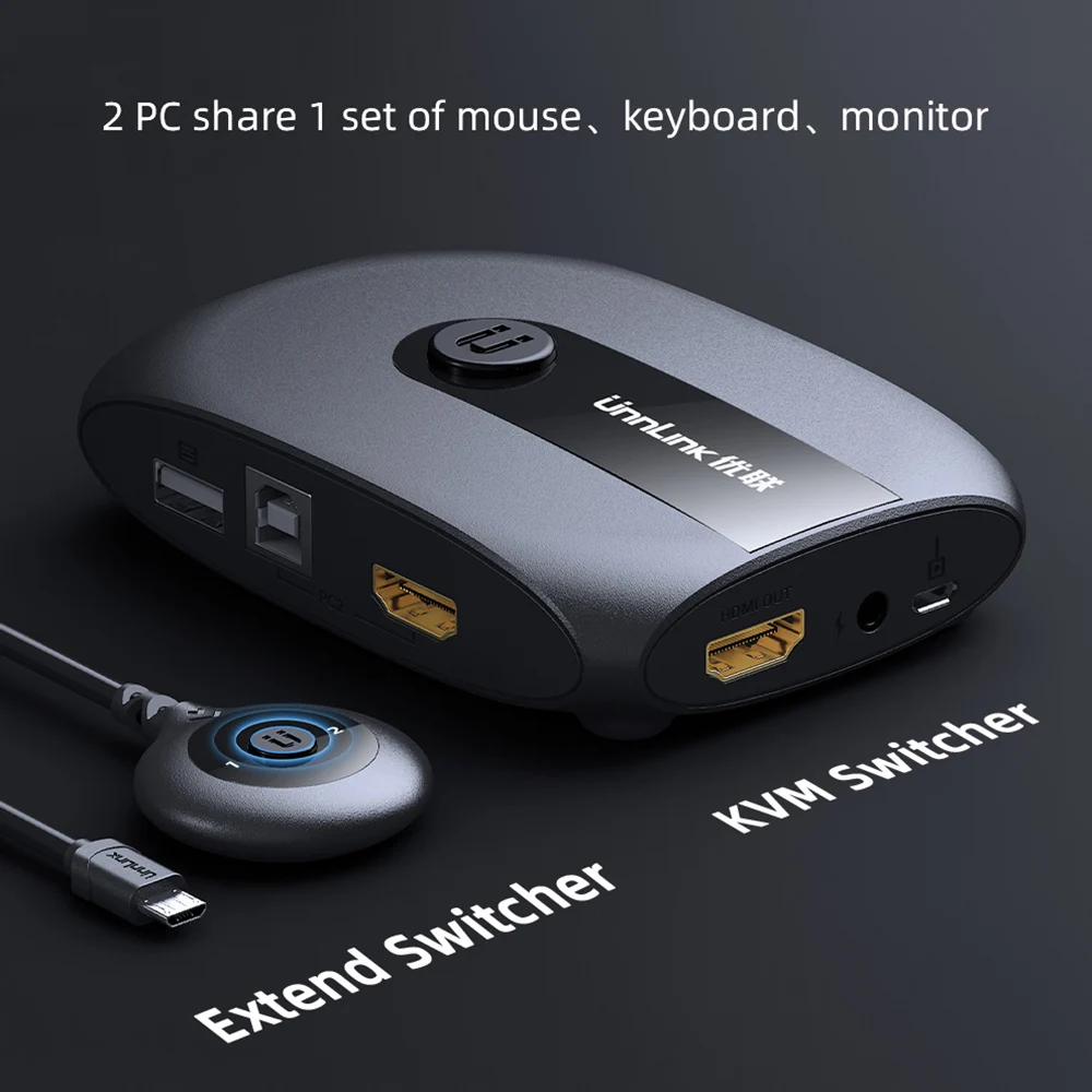 Unnlink KVM Switch 4K Hdmi-compatible USB 2.0 Switcher with Extender for laptop 2 or 4 PCs Share Mouse Keyboard Monitor Printer