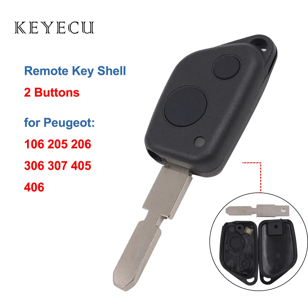 Keyecu – coque de clé télécommande à 2 boutons avec lame 53 #, pour Peugeot  106 205 206 306 307 405 406 - AliExpress