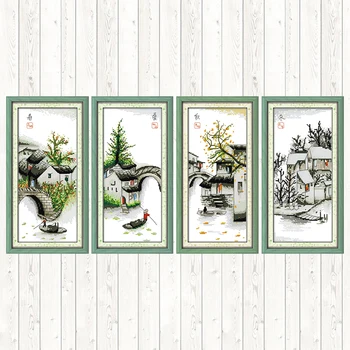 

Four Seasons In Water Village Chinese Style Cross Stitch Kit Landscape Series Printed Canvas Handmade Embroidery Needlework Kits