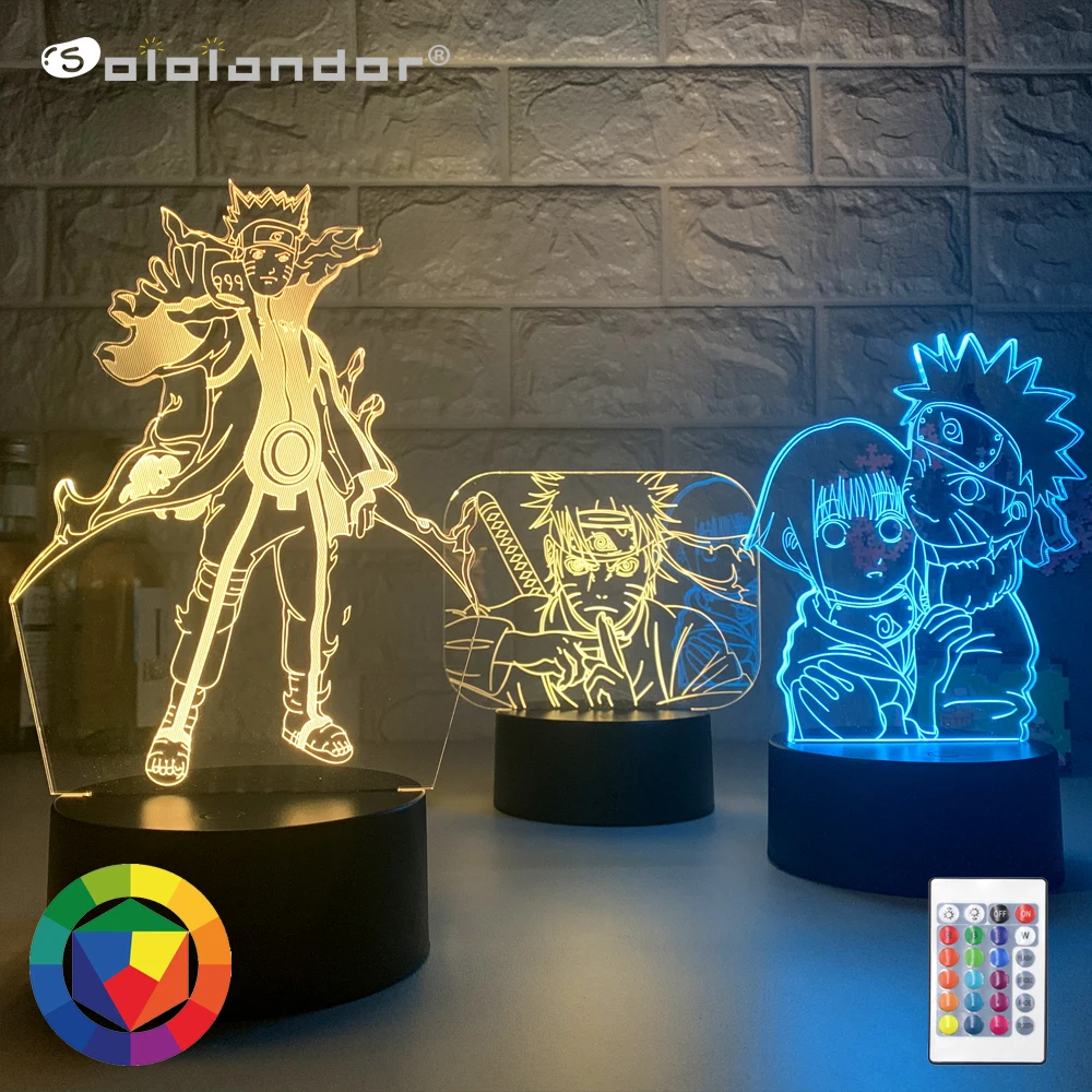 

Newest Anime Figure Uzumaki Naruto with Dagger 3D LED Night Lights RGB 7 Colors Black Base Desk Lamp Home Decor Birthday lamps