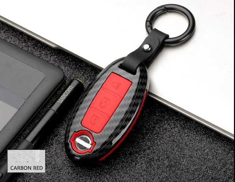 Углеродное волокно ABS оболочка автомобиля дистанционного ключа чехол для Nissan Qashqai J10 J11 X-Trail t31 kicks Tiida Pathfinder муранское Примечание Juke - Название цвета: B Carbon Red