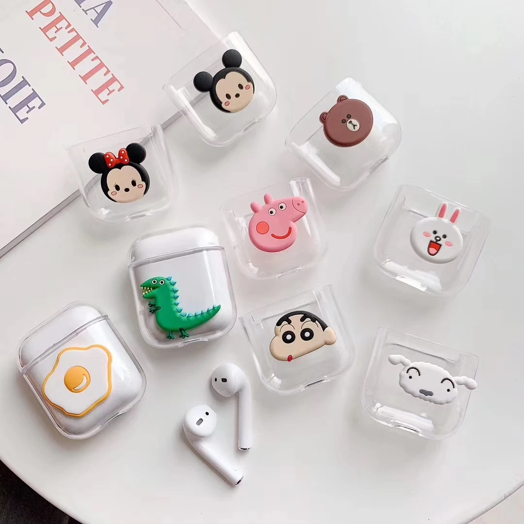 

Lovely 3D Cartoon Earphone Case for Apple Airpods Case 2/1 Cover Simple Transparent Earphone Cover for Airpods Protective Cover