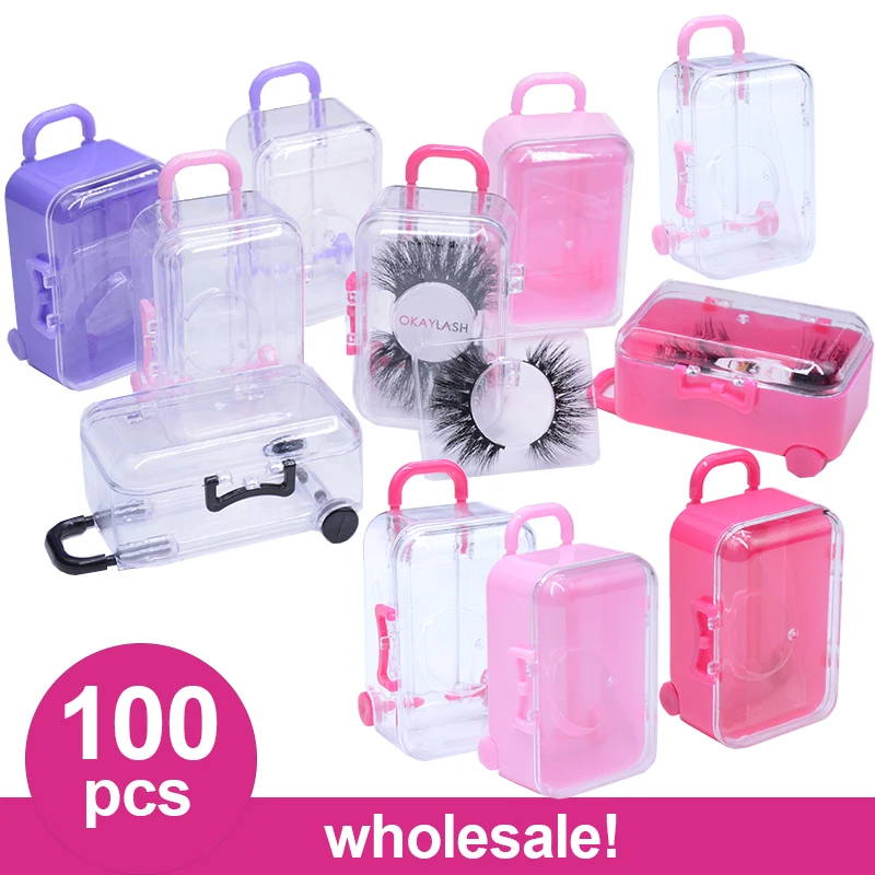 

Wholesale Private Label Plastic Eyelash Packaging Luggage Suitcase with Clear Tray 3D Mink Lashes Packing Box Lash Case in Bulk