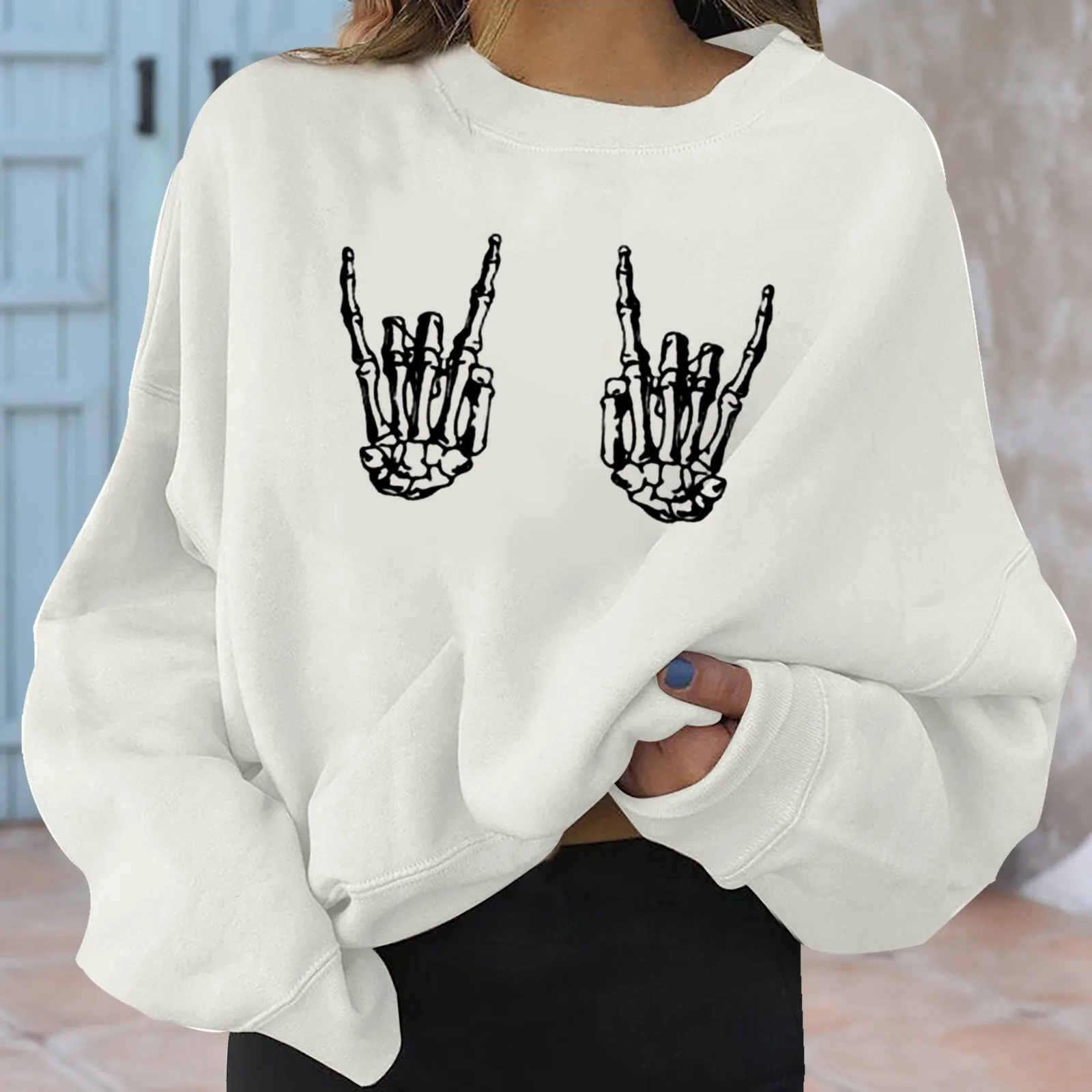 New Hoodie Halloween Fashion Women's Clothing O-Neck Long Sleeve Solid Printed Sweatshirt Casual Pullover Top Women's Clothing 2