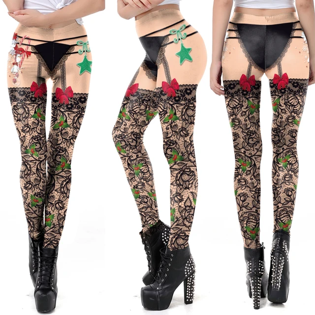 Christmas Belt Leggings Gift Autumn Winter Festival Legging Women 3d Stripe  Sexy High Waist Skinny Leggins