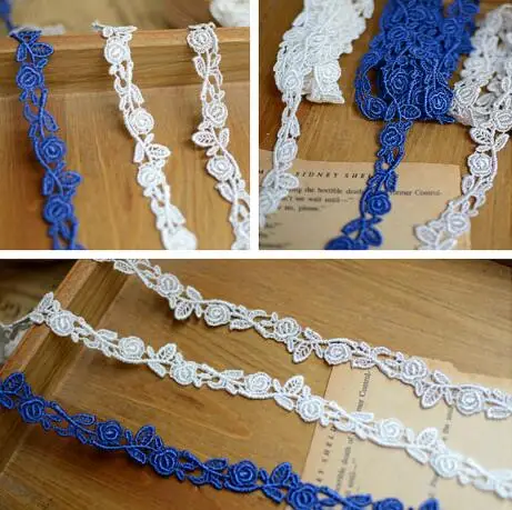 

5 Meters White Blue Flower Lace Trim Knitting Wedding Embroidered Diy Handmade Patchwork Ribbon Sewing Supplies Crafts