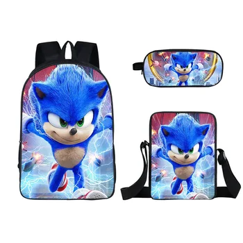 

New Cartoon Sonic Boom Peripheral schoolbags For Boys Girls 3pcs/set backpacks For Primary Children 3D Printe Kids Mochilas
