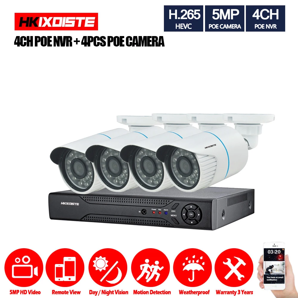 4CH NVR .4 Cameras Супер HD 2592*1944 POE 5MP NVR 8CH порты Макс 16*5 Мп IP камера, ИК-фильтр ночного видения может быть установлен в комнате/улице CCTV комплект - Цвет: 4CH NVR .4 Cameras