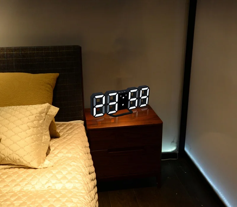  3D LED Digital Clock Snooze Desk Alarm Clock for Bedroom Table Wall Clocks 24/12 Hour Display Night