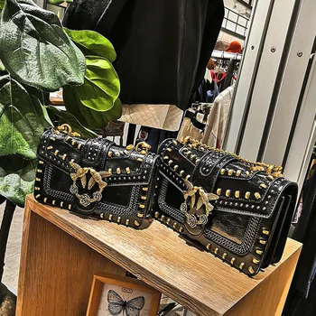 

Swallow Bag Women Bag New Retro Rivet Mini Chain Bird Bacchus Shoulder Messenger Small Square Bag Luxury Brand Handbags