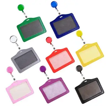 

1PC Fashion PU ID card holder with Easy pull buckle Badge Reel Pull ID Card Badge Holder For Office work