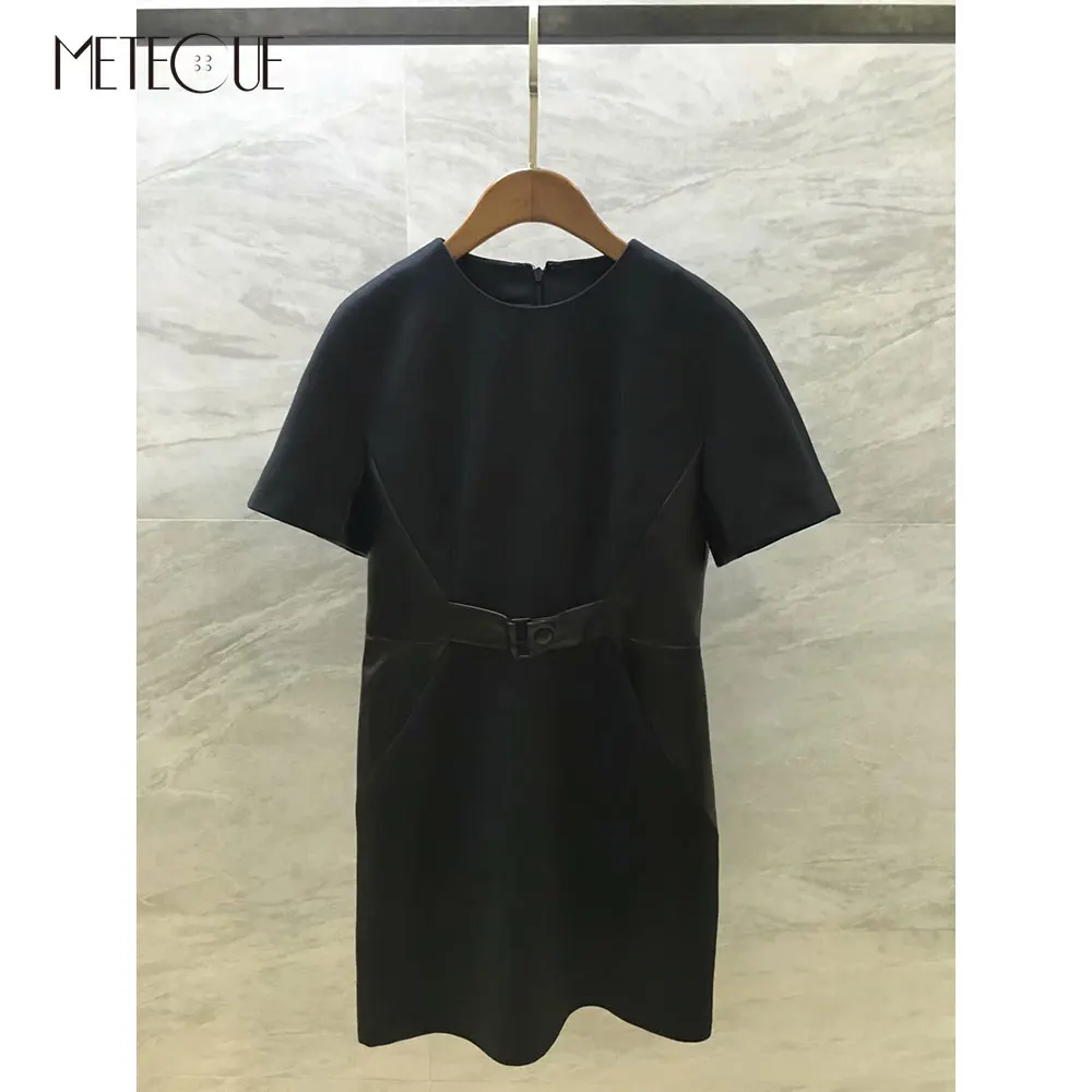 Шерстяное маленькое черное платье из овечьей кожи 2019 модное мини с короткими