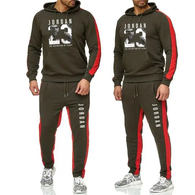 Army green plus red Мужская мода спортивный костюм Повседневное спортивный костюм Для мужчин толстовки/кофты Спортивная JORDAN 23 пальто+ штаны, тренировочный костюм, Для мужчин комплект брендовая одежда - Цвет: Army green plus red