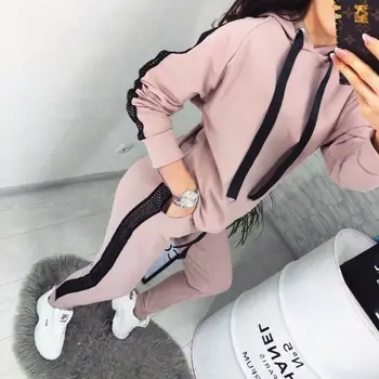 

2Pcs Fashion Women Clothes Sets Side Stripes Tracksuit Top Hoodies+Elegent Pants Female Girl Cute Activewear Sport Lounge Wear