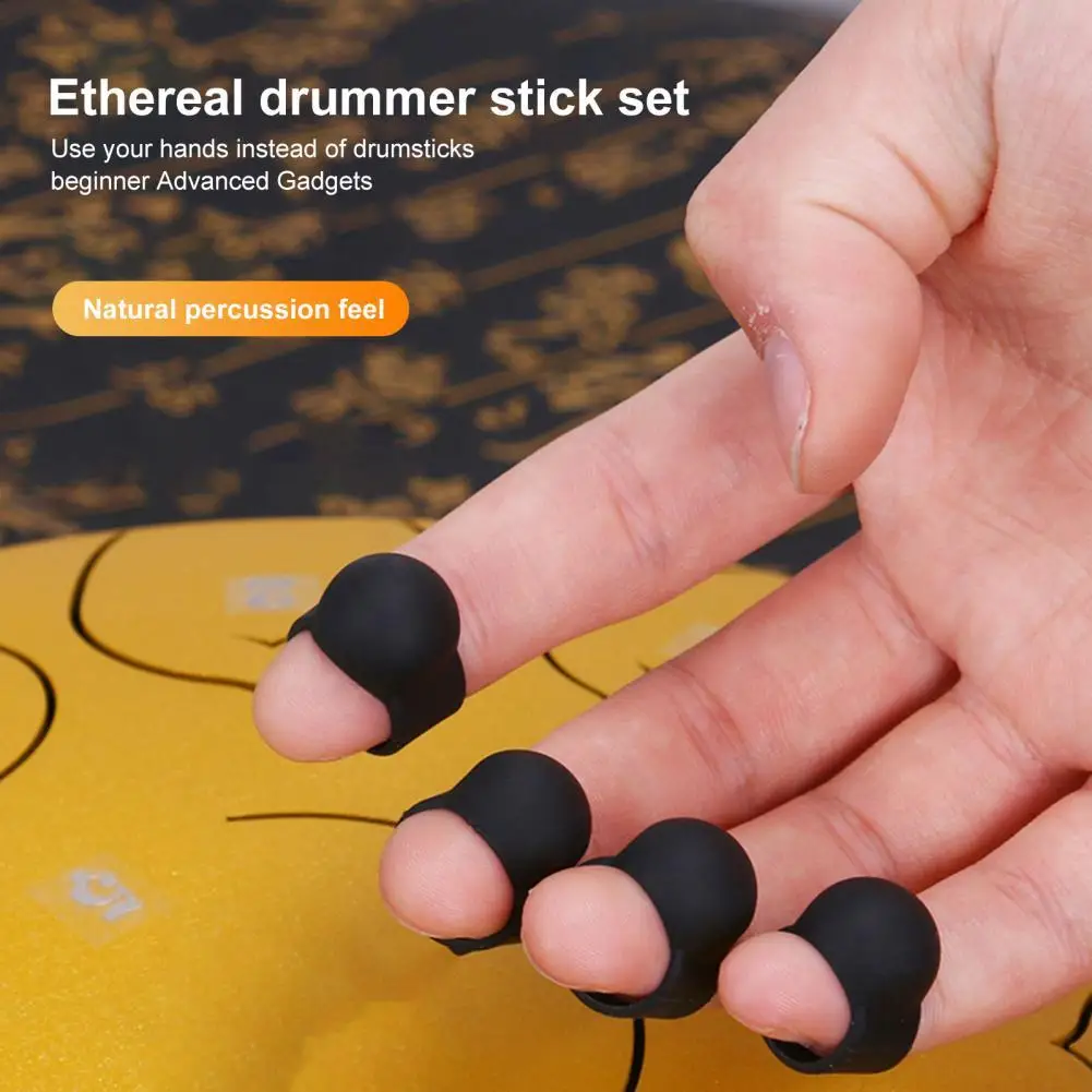 Comfortable 4Pcs/Set Useful Drum Knocking Finger Picks Cover Black Sleeve Lightweight for Musical Beginner |