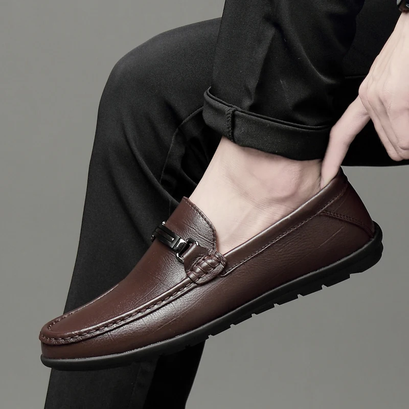 Летняя мужская обувь; повседневные Роскошные Брендовые мужские лоферы из натуральной кожи; мокасины; дышащие водонепроницаемые Мокасины без застежки; лоферы