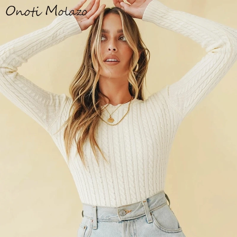 Onoti winter crop top sweater long sleeve white pullover fashion office ladies basic sweter tops vintage veste fall 2020 women | Женская