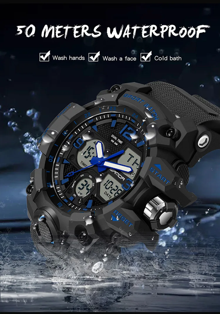 SANDA Men Military Watches White Sport Style Watch LED Digital 50M Waterproof Watch Male Clock Relogio Masculino