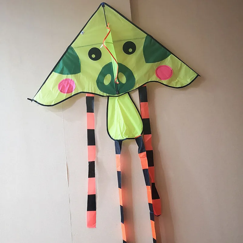 Детский воздушный змей с длинным хвостом, треугольник, мультяшное животное, воздушный змей с одним леером, Спорт на открытом воздухе, легко летает, легко носить с собой, детские подарки