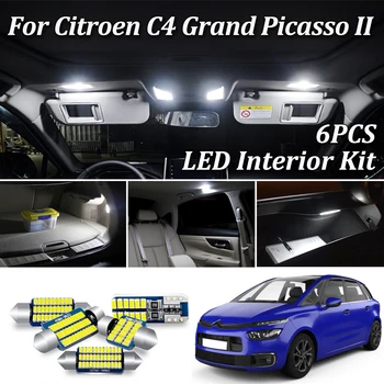 

6Pcs White Canbus Bulb Fit For Citroen C4 Grand Picasso II Mk2 Car LED Interior Trunk Golve Box Footwell Light Kit (2014-2020)