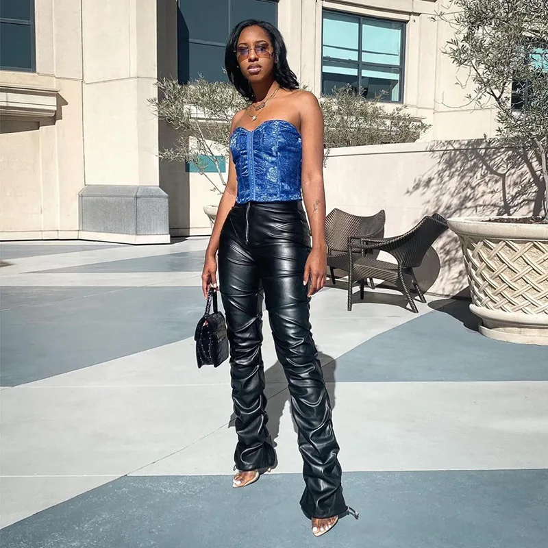Black Pants Leather Leggings Women Pu 