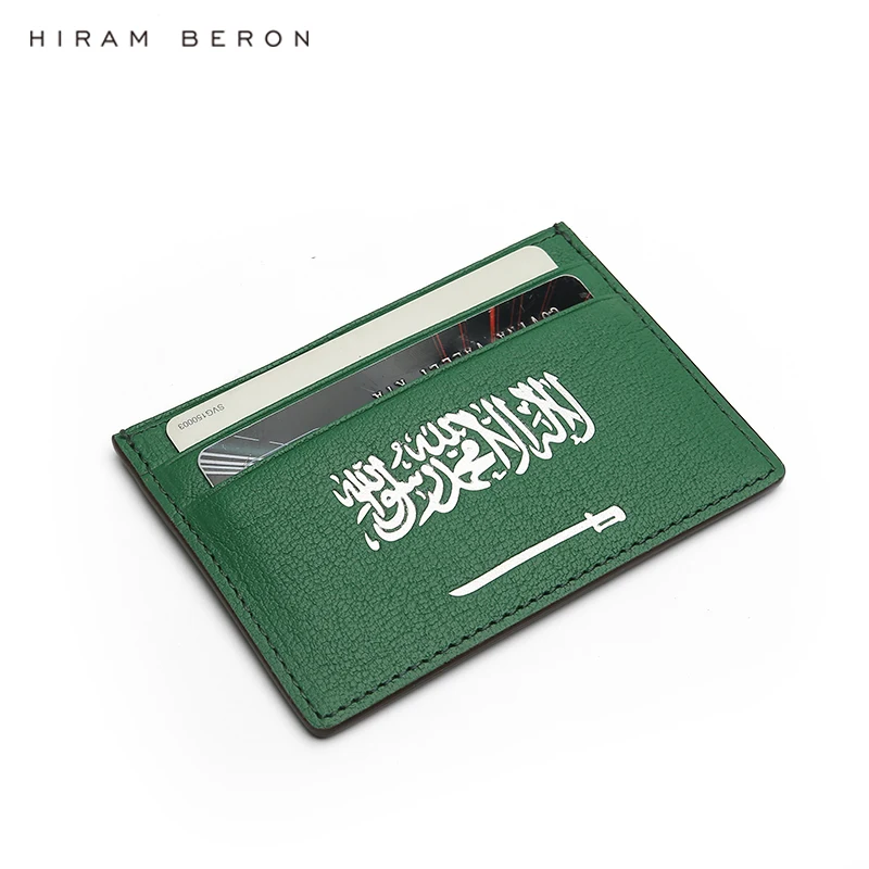 Hiram Beron персонализированные буквы флаг Саудовской Аравии зеленый цвет держатель карты бумажник Франция Коза Кожа Прямая поставка