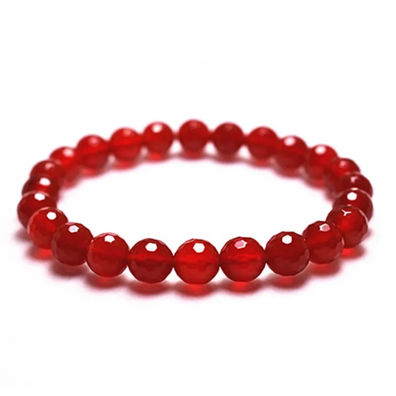 AAA натуральный драгоценный камень модные Агаты бусины браслет круглые бусины стрейч браслеты для женщин подарок на день рождения - Окраска металла: Faceted Red Agate