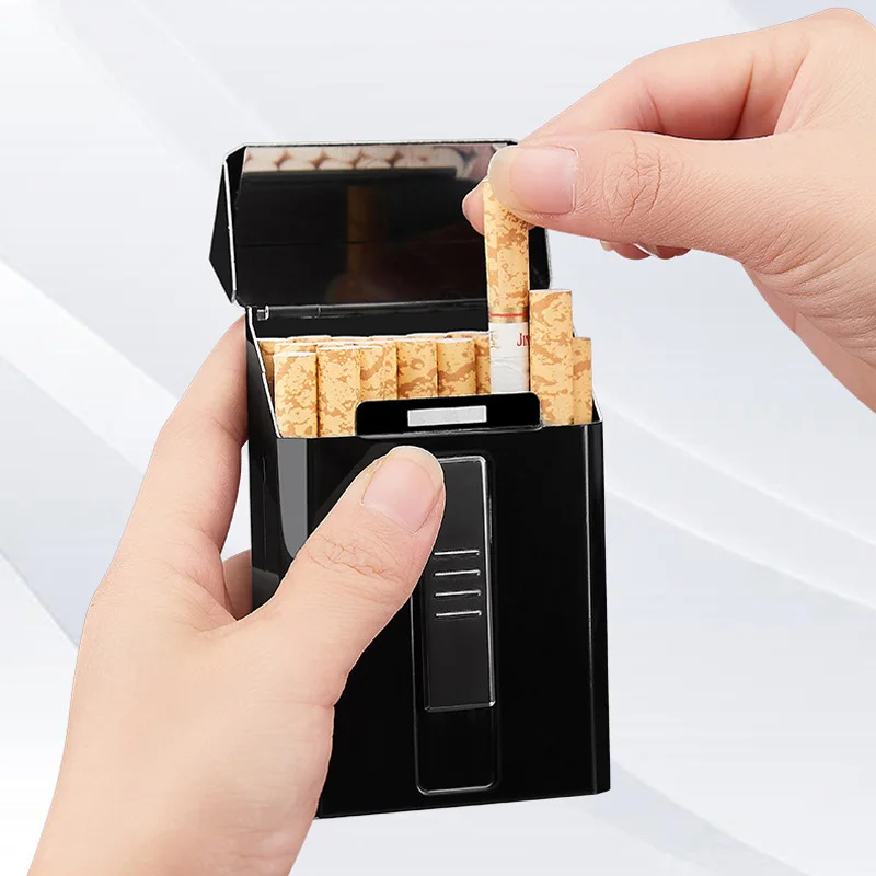 Металлический чехол для сигарет с USB зажигалкой, перезаряжаемая электрическая зажигалка для тонкого держателя для сигар, 20 шт, гаджеты для мужчин