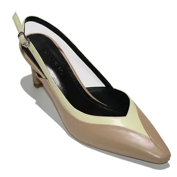 

Women's genuine leather bordered slip-on high heels pointed toe elegant ladies evening dress pumps female slingback party shoes