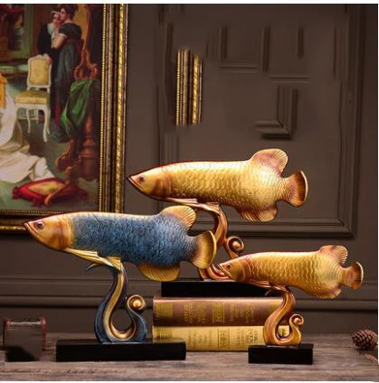 Европейский смоляной счастливый золотой дракон рыбный орнамент фэншуй домашняя гостиная мебель украшения клуб отель настольные фигурки ремесло - Цвет: style7-3PCS