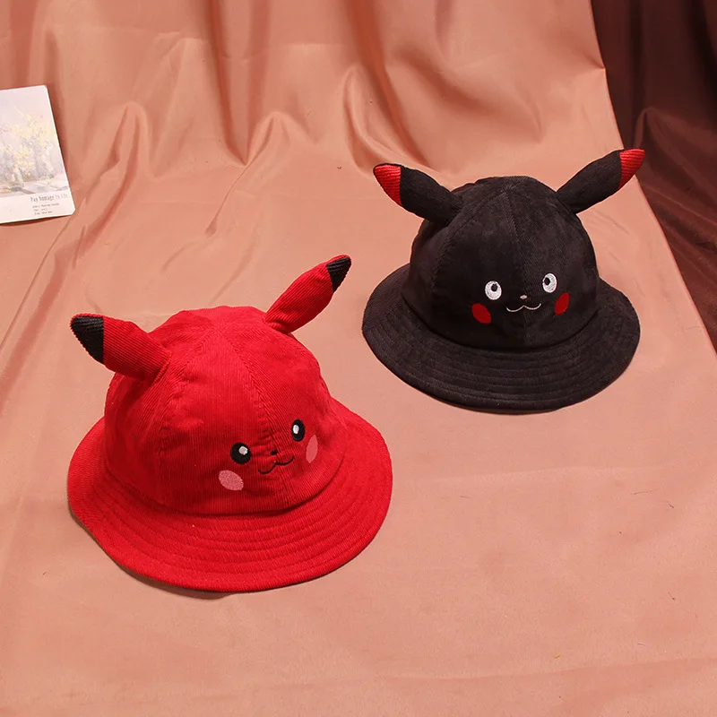 Children Summer Pikachu Bucket Hats Outdoor embroidery Cap Travel Sunscreen Hat for Kids