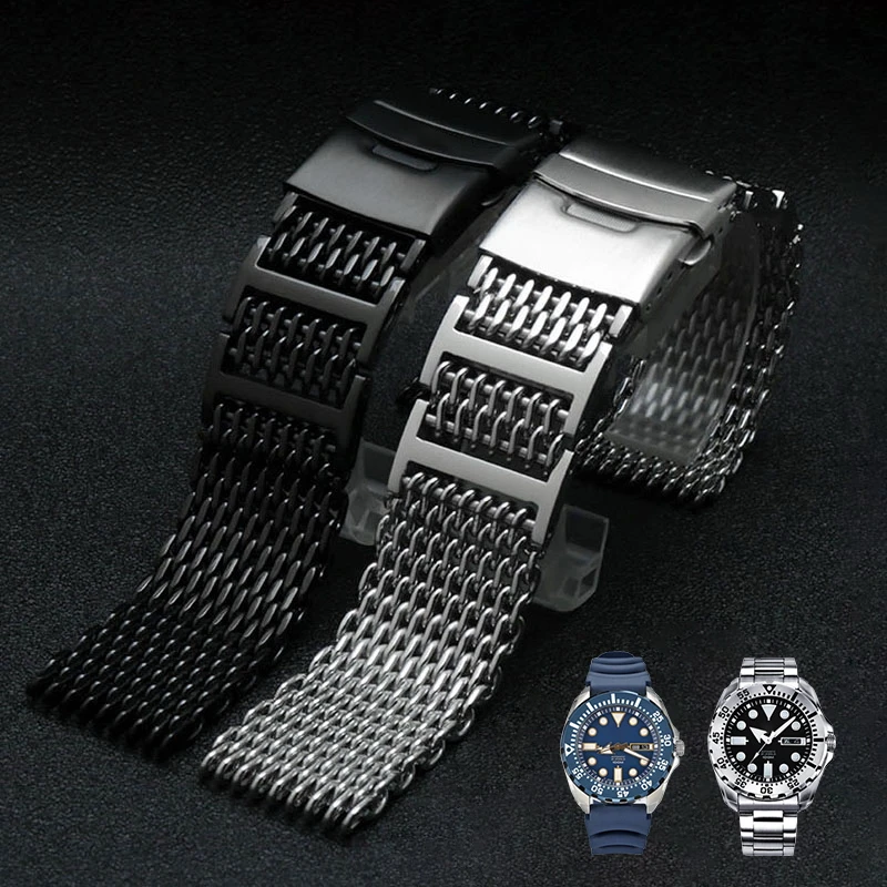 

20mm 22mm 24mm High Quality Milanese Shark Mesh Micro Adjust Double Insurance Buckle for OMEGA Watch Band AVIATOR Seiko VOSTOK