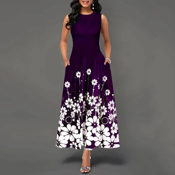 

2020 Fashion Women's Boho Floral Print Long Maxi Dress Evening Casual Sleeveless Party Beach Dress Summer Female Sundress