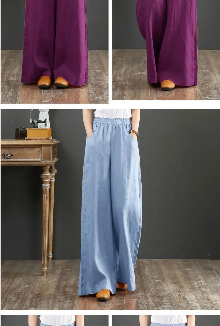 Oversize Cotton Linen Wide Leg Pants Orange White Black High Waist Summer Ankle Length Pants For Women black pants