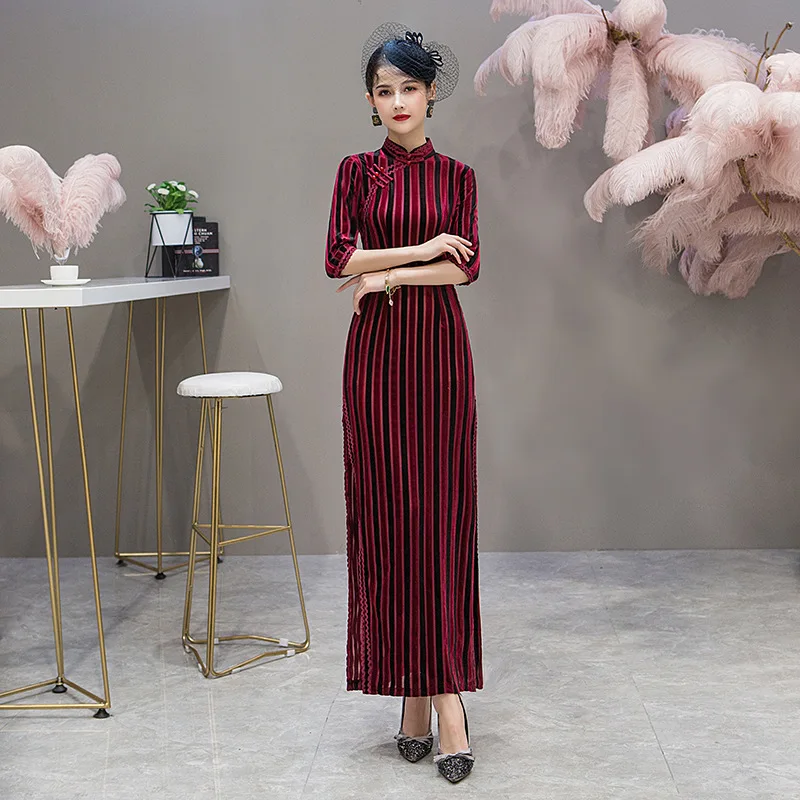 Черное кружевное китайское свадебное платье cheongsam китайское традиционное платье женское длинное платье qipao для свадебной вечеринки китайское платье - Цвет: color1