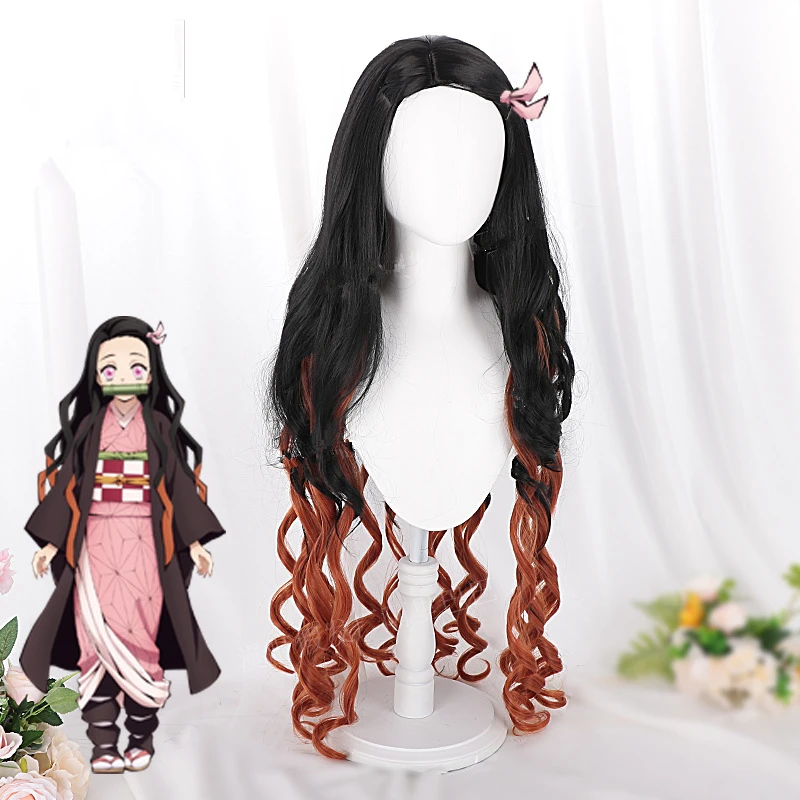Demon Slayer: Kimetsu no Yaiba Cosplay Kamado Tanjirou Wig Agatsuma Zenitsu Unisex Curly Fuffy Hair Wigs Party Halloween Props