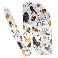 Men Satin Durag Long-tail Bandanna Printing Turban Men Silky Doo rag