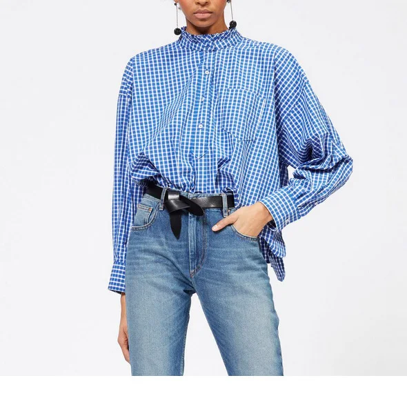 

Women Shirt 2019 Spring and Summer New Plaid Loose Youth Bat Sleeve Shirt Shirt