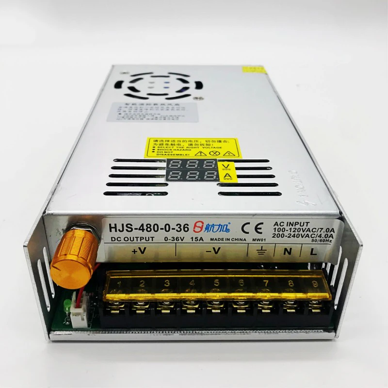 Двойной цифровой дисплей Регулируемый Импульсный Питание 0-36V 15A 480W HJS-480-0-36 DC трансформатор, регулятор напряжения