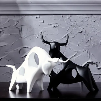

Nordic Creative Ceramic Rhinoceros Black Cattle Bull Christmas Figurines Home Decoration Accessories Figuras Decorativas Hogar