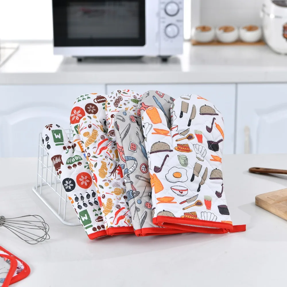 2Pcs/set oven insulation gloves With mat Mitts Baking Anti-Hot Gloves Pad Oven Microwave Kitchen Tool Decor hittebestendige 4FM