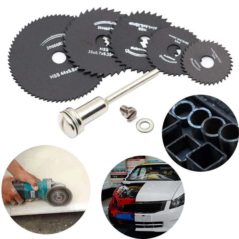 

6pcs HSS Cutting Disc Rotary Tool 22/25/32/35/44mm Circular Saw Blades Cutting Wheel Discs Mandrel For Dremel Discs Cut off