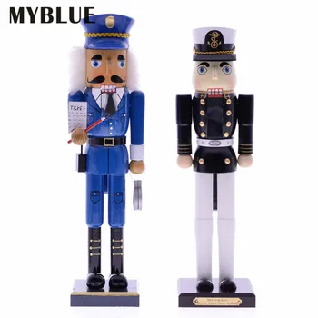 

MYBLUE 36 / 38cm Vintage Wooden Police man Statue Nutcracker Figurine Christmas doll Ornaments Home Room Decoration Accessories