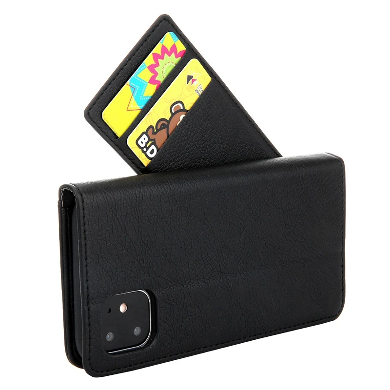 Для iPhone PU кожаный бумажник чехол для кредитных карт Coque Поддержка чехол черного цвета