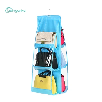 

Bag Organizer Hanging Organizer Wardrobe Closet Organizer Dust Bag For Handbag Double layer 6 Pockets Waterproof Storage Bag