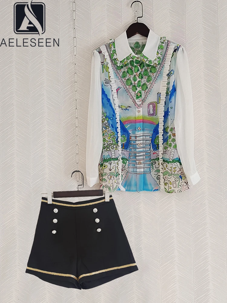 AELESEEN/Дизайнерские Модные женские комплекты подиумная Новая зеленая блузка с