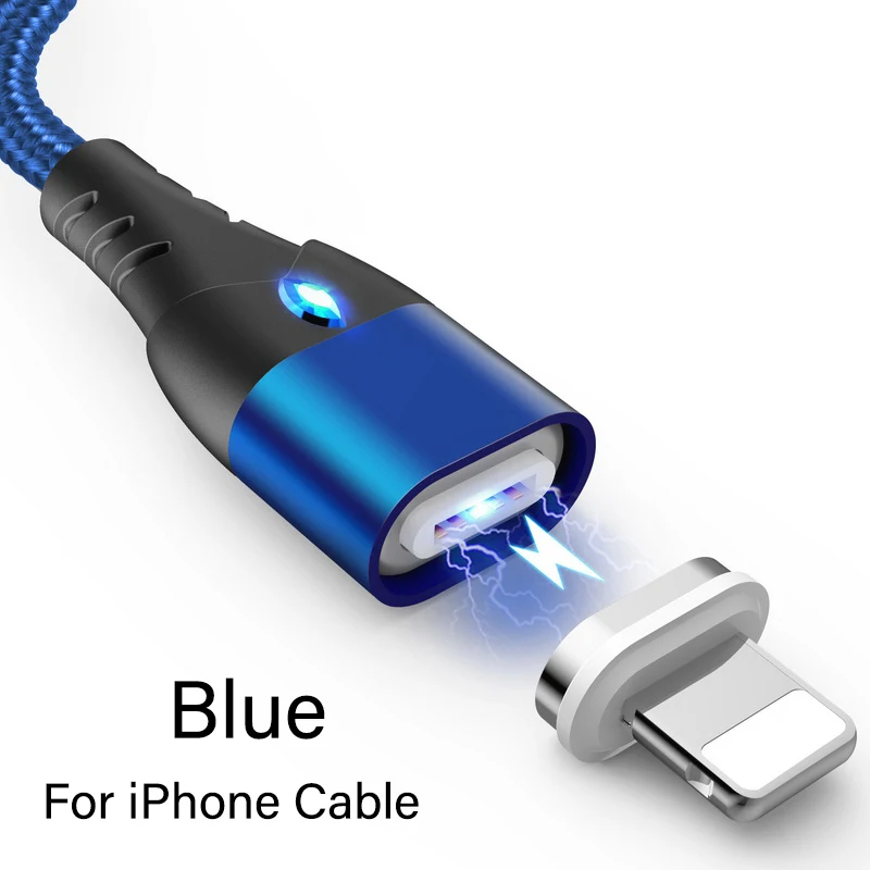 Магнитный кабель для быстрой зарядки 3,0 Micro USB зарядное устройство type C для iPhone XS MAX 7 samsung S9 Android 1M 3A Магнитный шнур для телефона - Цвет: For iphoen Blue